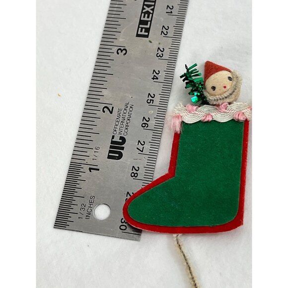 Vintage Christmas Ornaments Lot Of 3 Pinecone Santa & Stockings Felt & Pipe Clea - Picture 3 of 8